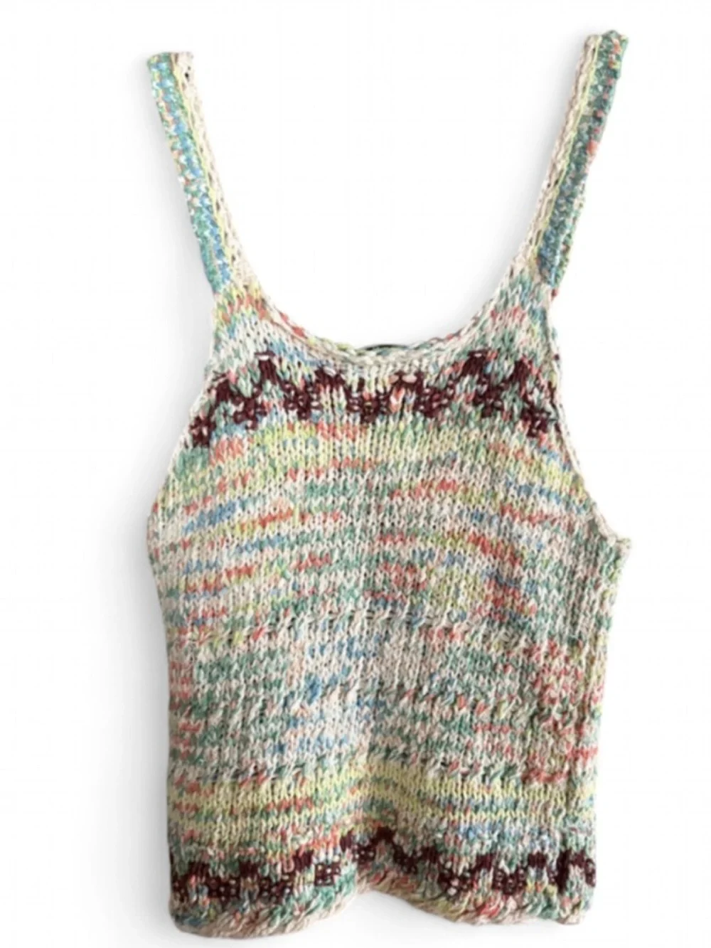 Boho Chunky Knit Tank Multicolor CrochetStyle Sweater TankTop Medium festival - Picture 3 of 3